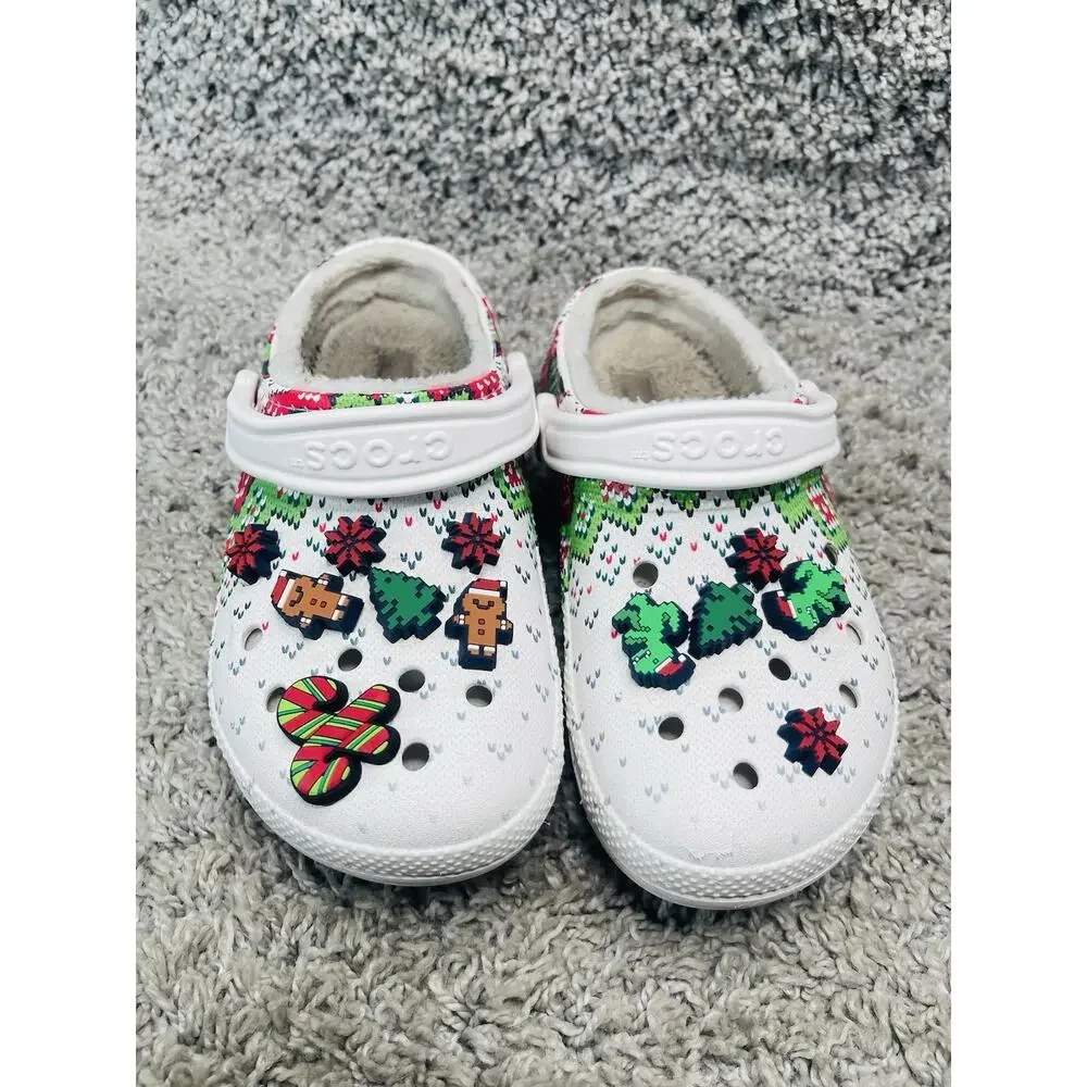 Crocs Classic Lined Holiday Christmas Charm Clogs Womens Size 7 Men Size 5